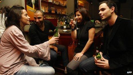 Young people in a bar in Lebanon