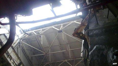 Photo from Ukraine's nuclear authorities showing the hole in the roof at the Chernobyl plant