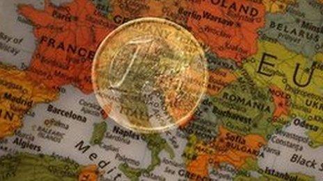 Euro superimposed on map