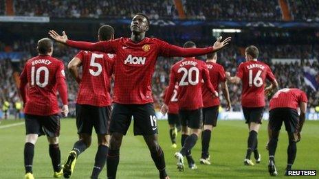 Danny Welbeck celebrating his opening goal against Real Madrid