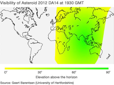 Map showing where asteroid will be visible from (Source: Geert Barentsen, University of Hertfordshire)
