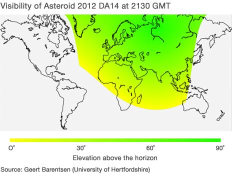 Map showing where asteroid will be visible from (Source: Geert Barentsen, University of Hertfordshire)