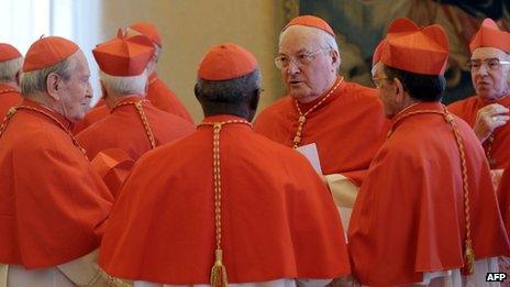 Cardinals at a Vatican consistory (11 Feb 2013)