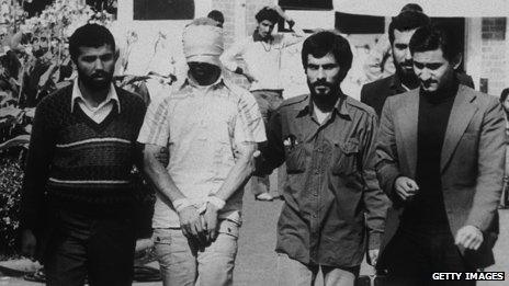 A US hostage shown to the cameras by Iranian captors