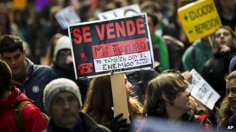 Anti-cuts protestors in Madrid earlier in February