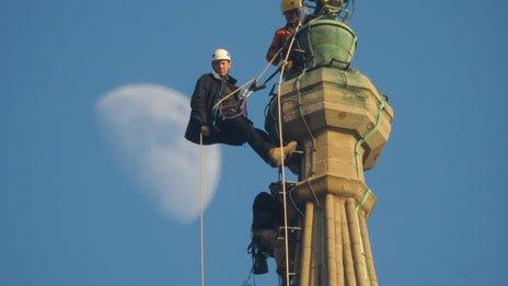 Gary Price at the top of Salisbury Cathedral's spire