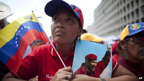 Supporters of Hugo Chavez attend a rally on 27 February commemorating the violent street protests of 1989 known as the "Caracazo"