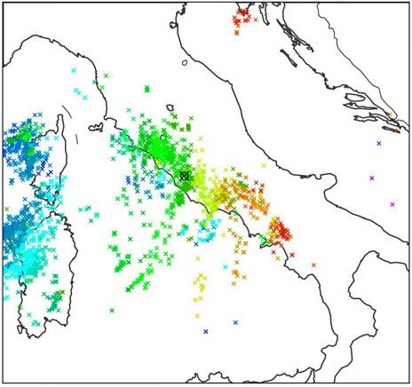 Met Office map of lightning strikes in Italy