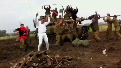 Frame from YouTube video of Israeli soldiers performing the Harlem Shake