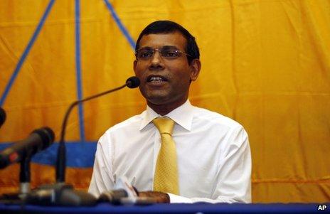 Mohamed Nasheed at a news conference in Male, the Maldives, 23 February