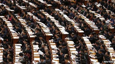 Delegates attend the third plenary session of the National People's Congress (NPC) at the Great Hall of the People in Beijing March 10, 2013.