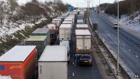 Lorries on the M20 near Folkestone during Operation Stack