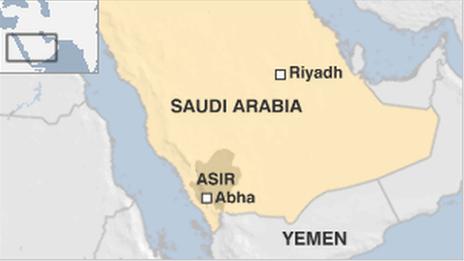 Map showing Abha, Saudi Arabia