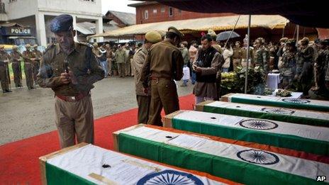 The coffins of security force personnel killed in Wednesday's militant attack in Srinagar