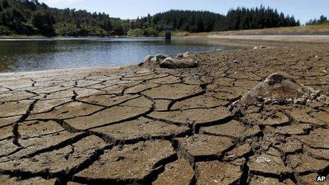 A drying out water reservoir in Kiwitahi, New Zealand. Photo: February 2013