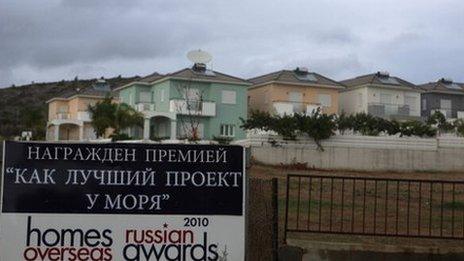 A billboard selling Russian homes in Limassol