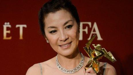 Michelle Yeoh with her Excellence in Asian Cinema award