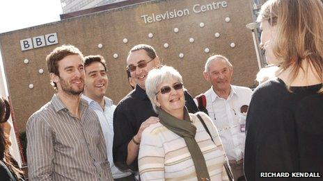 Kelly Barnes (right) with visitors on an official BBC tour