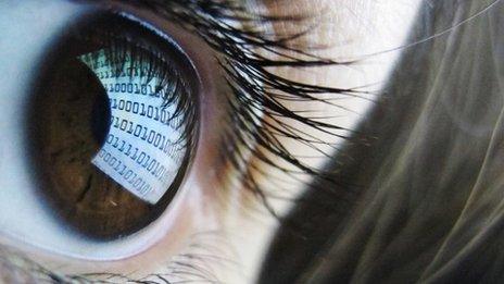 Eye reflecting binary code