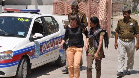 Jessica Davies with Indian police