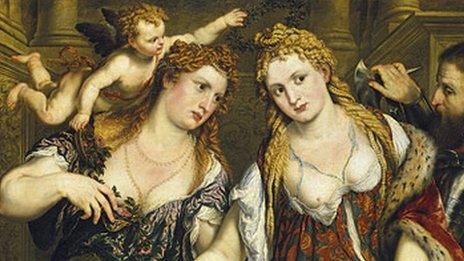 Two Women, a Cupid and a Soldier, Paris Bordone (c 1550)