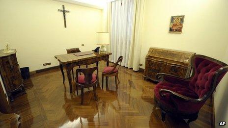 Suite in Domus Santa Marta hotel-style residence which the new Pope Francis has opted to remain in rather than move to more lavish quarters in the Apostolic Palace