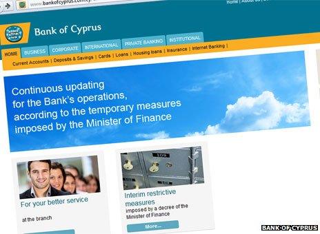 Bank of Cyprus website front page