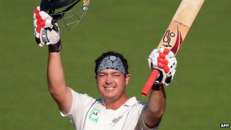 Jesse Ryder celebrates after scoring a century fro New Zealand in April 2009
