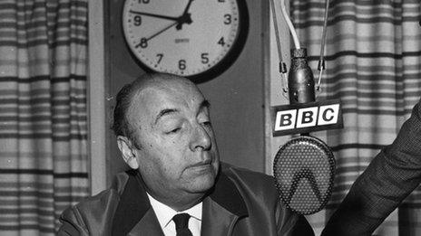 Pablo Neruda in the BBC studios in 1965