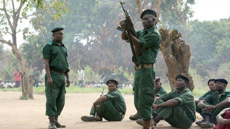 Taken in Mozambique's's Gorongosa's mountains in November 2012 - fighters of former rebel movement Renamo receive military training