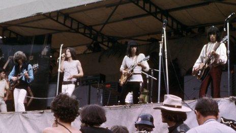 The Rolling Stones performing at Hyde Park in 1969