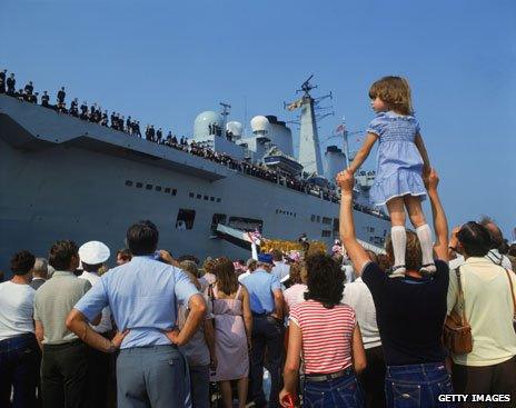 HMS Invincible's triumphant return from the Falklands, 1982