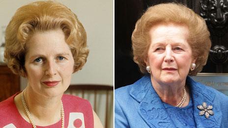 Margaret Thatcher in 1970, and in 2009