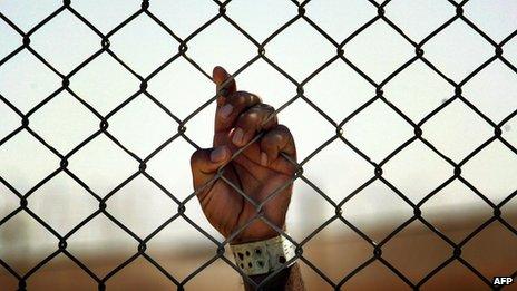 File photo of Iraqi detainee at Camp Cropper detention centre in Baghdad (21 May 2008)