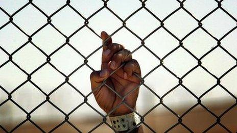 File photo of Iraqi detainee at Camp Cropper detention centre in Baghdad (21 May 2008)
