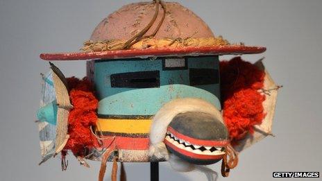 A "Chof Cachina" sacred mask of the Arizona's Hopi native American tribe