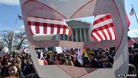 Demonstration in favour of marriage equality outside the Supreme Court in Washington DC