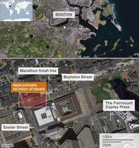 Graphic showing Boston Marathon explosions