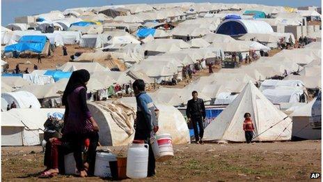 Refugees in Atmeh camp, in Idlib, northern Syria