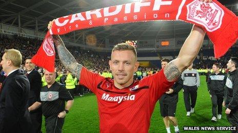 Craig Bellamy celebrates after Cardiff's historic promotion