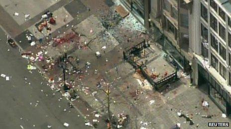Investigators searching blast site in Boylston Street, Boston