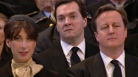 Chancellor George Osborne, Prime Minister David Cameron and his wife, Samantha