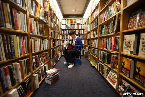 Student browsing in bookshop