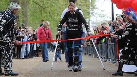 Claire Lomas completing the 2012 London Marathon