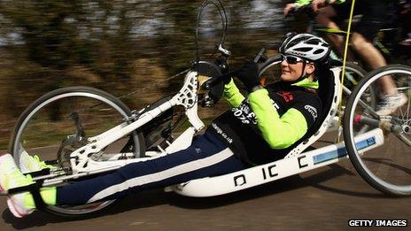 Claire Lomas training at Whitwell Leisure Park, Rutland
