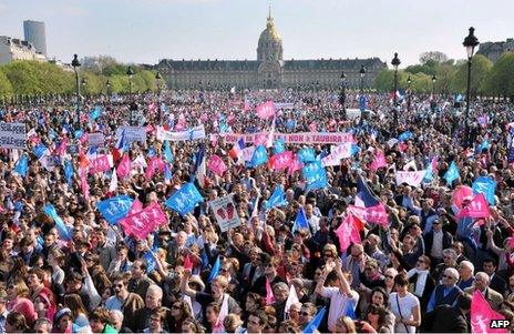 Demonstrators against gay marriage in Paris, 21 April