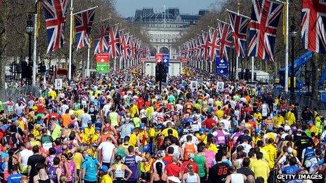 Runners taking part in the London Marathon