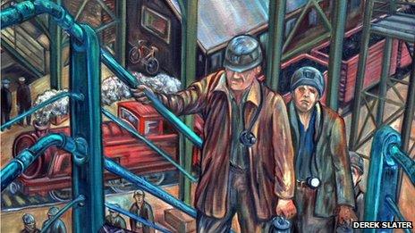 Coal workers painting by Derek Slater