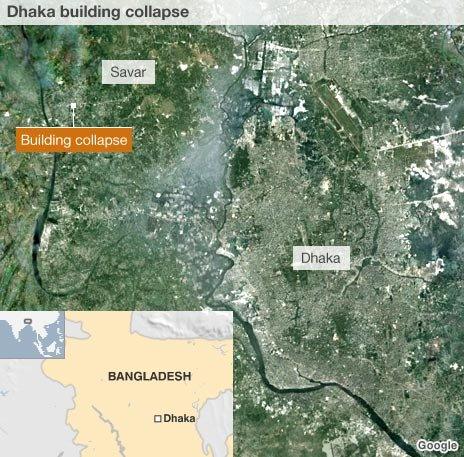 Map showing location of the collapsed building within Dhaka