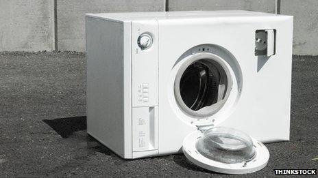 A broken and discarded washing machine
